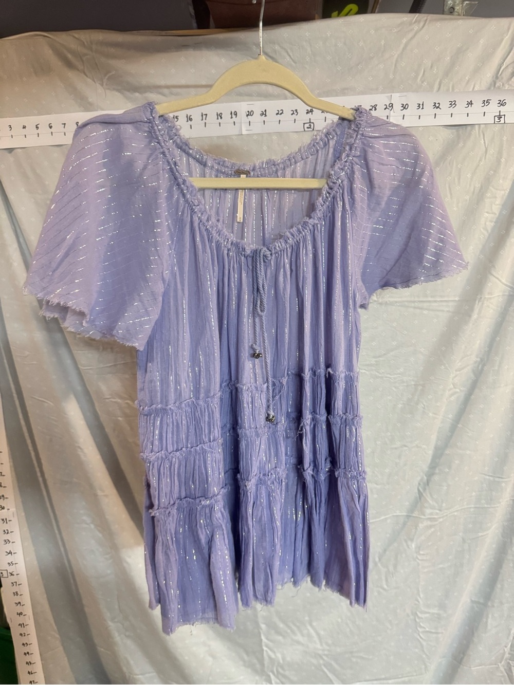 Free People Lavender Metallic-Thread Tiered Peasant Tunic